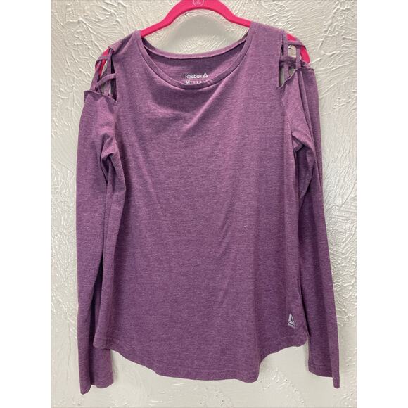 Reebok Long Sleeve Cut-Out Cold Shoulder Top Size Medium Plum Round Neck - Picture 1 of 3